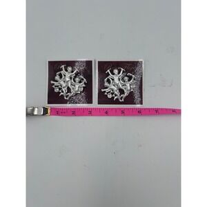 Rosa Flores Silver Tone Cherub Angel Brooch Pin Set with Crystals 2 Pack NEW